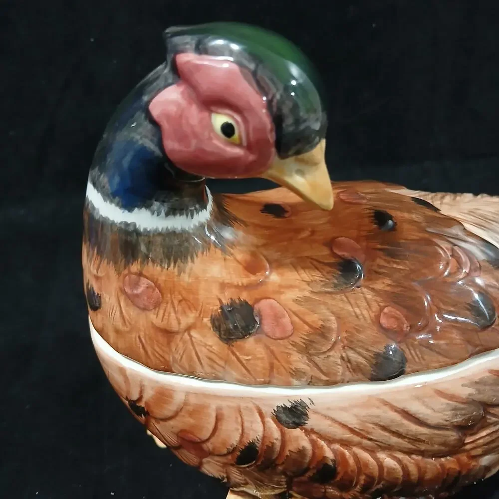 Fitz and Floyd Pheasant Bird Covered Quail Pheasant Gravy Boat Covered Dish 1990